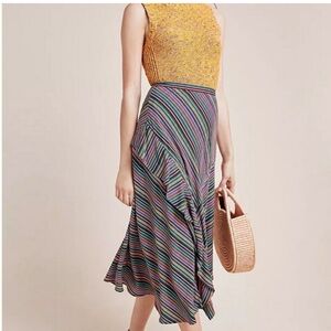 Maeve by Anthropologie Asymmetrical Striped Multicolor Midi Skirt